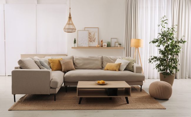 Stylish,Living,Room,Interior,With,Comfortable,Grey,Sofa,And,Coffee